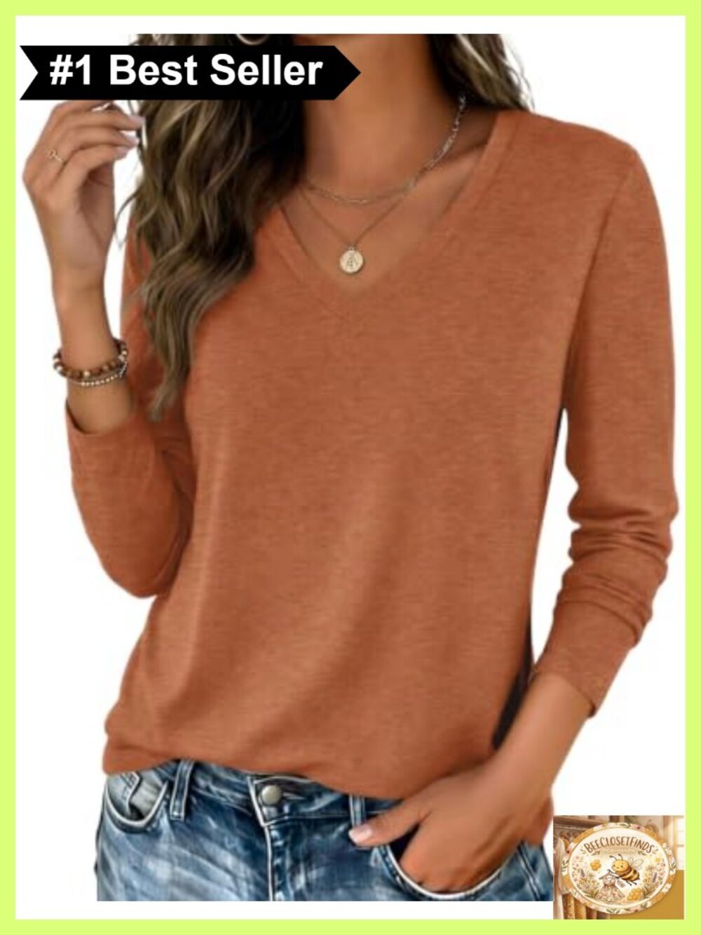 Zeagoo Womens V Neck Long Sleeve Tee Fall Layering Top
